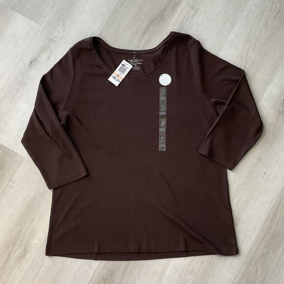 Charter club women Tops - Pima Cotton Charter Club Womens Size 2X Brown Long Sleeve Shirt